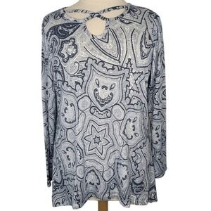 Avenue Blue &‎ White Front Crisscross Keyhole Top